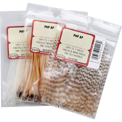 Balenie samostatných kohútích krčných pier na suché mušky Wapsi Mini Pack